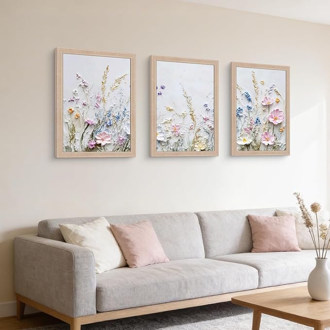 Framed 3D Floral Texture Canvas Wall Art Relief Textured Floral Oil Painting - Image 5