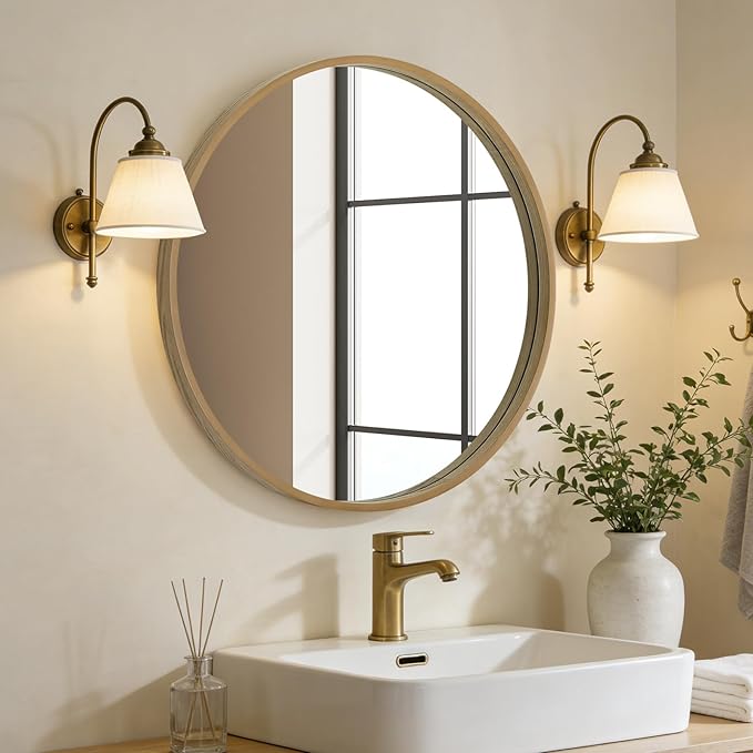 WallBeyond Round Wood Mirror 24 inch Circle Wall Mirror - Image 2