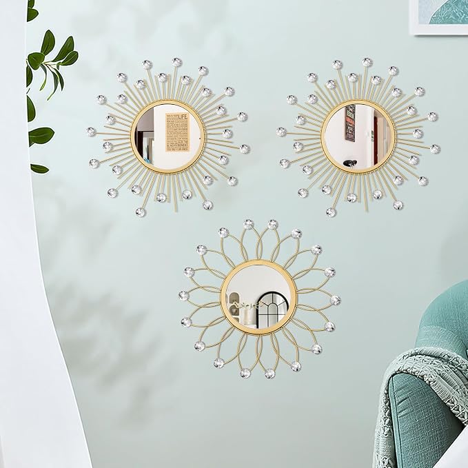 3 Pack Metal Mirrors for Wall Sunburst Wall Mirrors Home Décor Decorative - Image 5