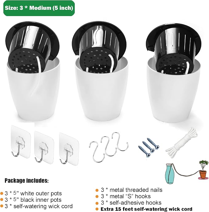3 Pack Self Watering Wall Hanging Planter Pots Vertical Garden Window Hang - Image 6