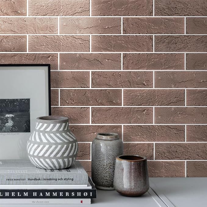 60 Red/Brown Thin Brick Wall Tiles, Clay Manufactured Faux Brick Veneers - Image 7