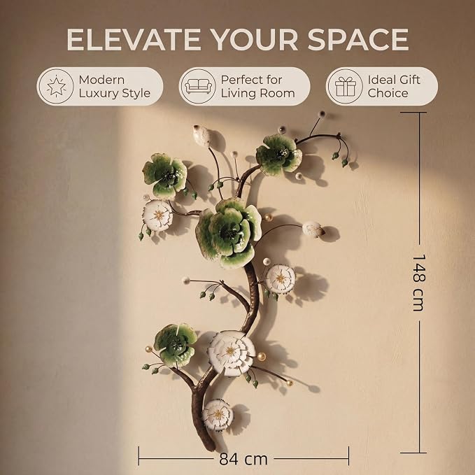 Large 3D Abstract Art Metal Flower Wall Art Main Colors Are White And Blue - Image 3
