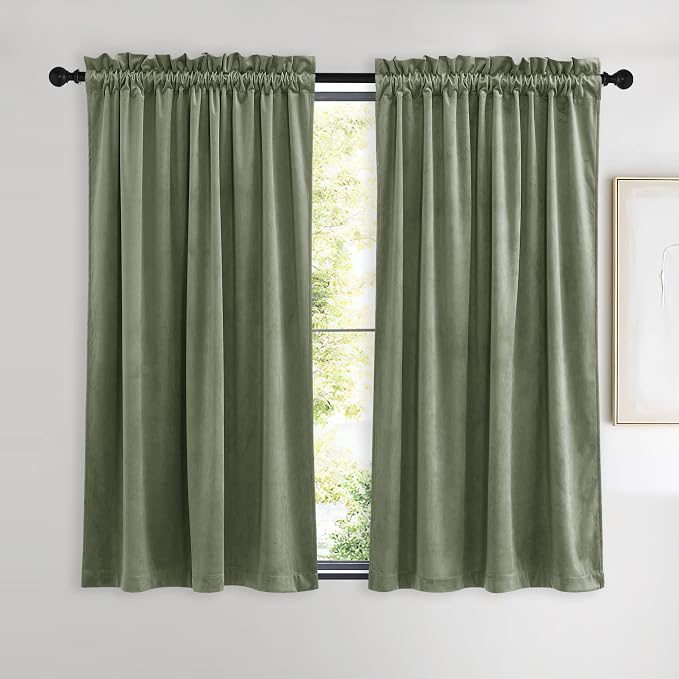 NICETOWN Sage Green Velvet Curtains 54 inches Long 2 Panels by NICETOWN