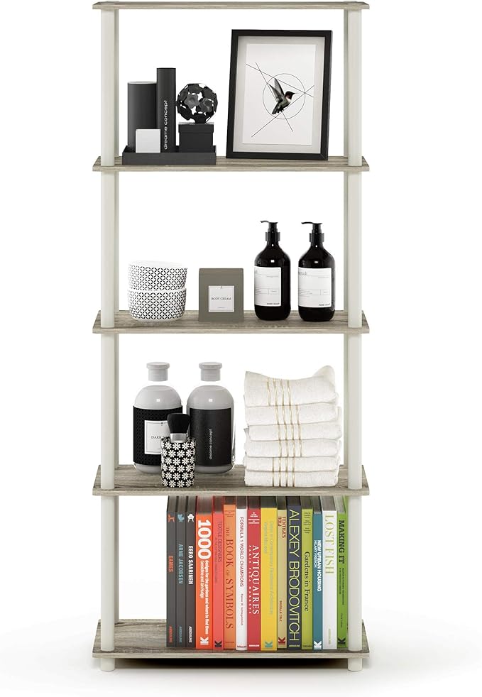 Furinno TURN-N-TUBE Storage Shelves, 5-Tier Book Shelf, Corner Shelf, Toolless - Image 4