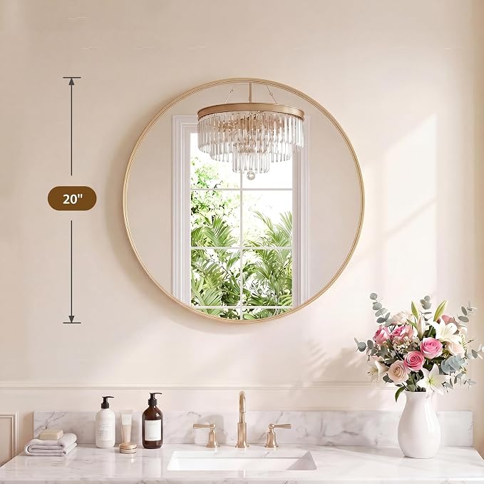 NEWBULIG 20-Inch Round Wall Mirror, Bathroom Wall Circle Mirror - Image 2
