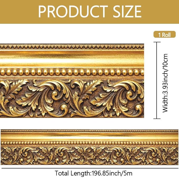 Gold Frame Bulletin Board Border 196.9 x 3.9 Inch Straight Rolled Border Trim - Image 2