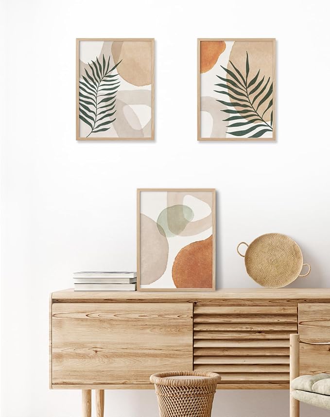 HesenDot Unframed Neutral Boho Wall Art Set of 3, 12x16in Botanical Leaves - Image 4