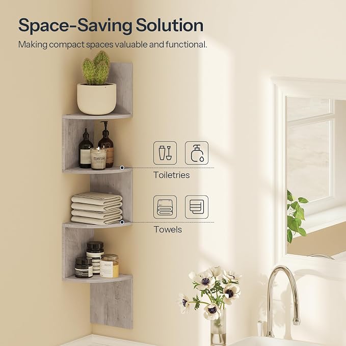 HOOBRO Corner Shelf Wall-Mounted, 4-Tier Corner Bookshelves - Image 7