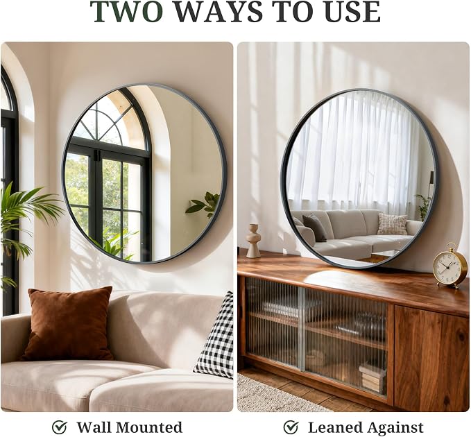 Round Wall Mirror 30 Inch Black Vanity Mirror - Image 4