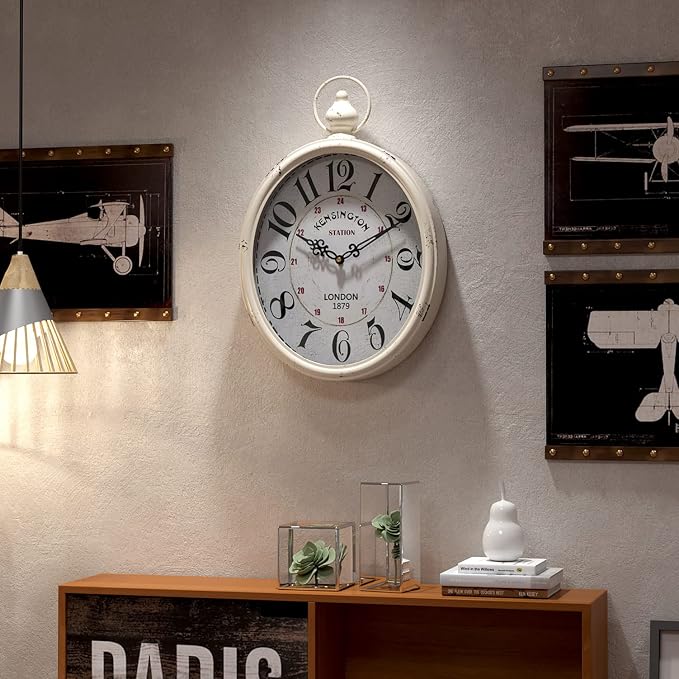 Menterry Oval Retro Wall Clock, Rustic Vintage Style, Battery Operated Silent - Image 6