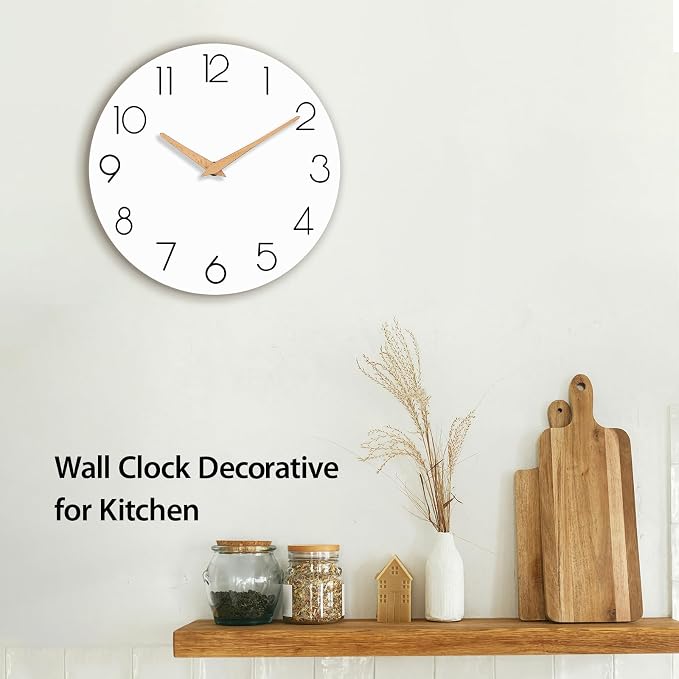 cicininc Wall Clock, 10 Inch Wooden Silent Non-Ticking, Decorative Battery - Image 3