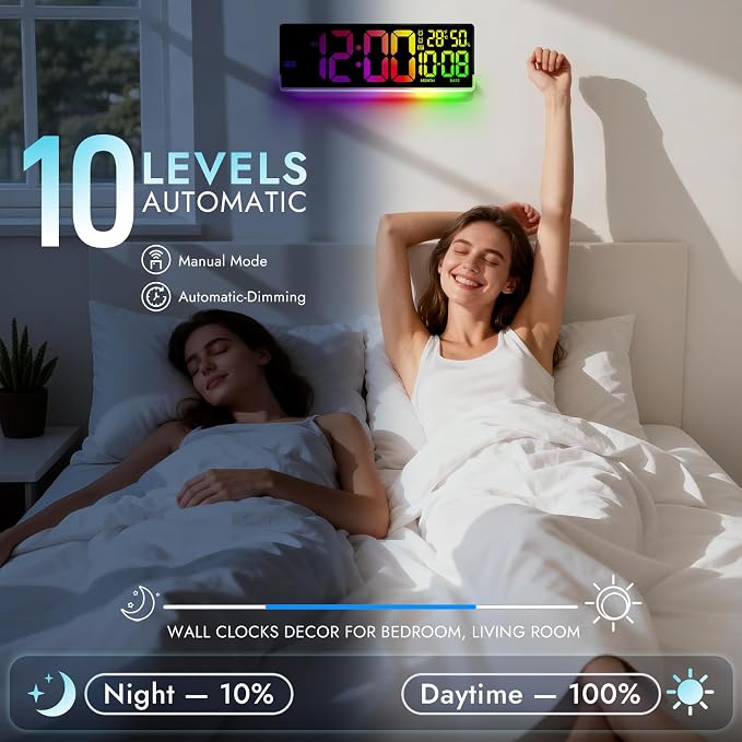 16.5" Large Digital Wall Clock: 11 Screen Colors and 13 U-Shaped RGB Backlight - Image 6