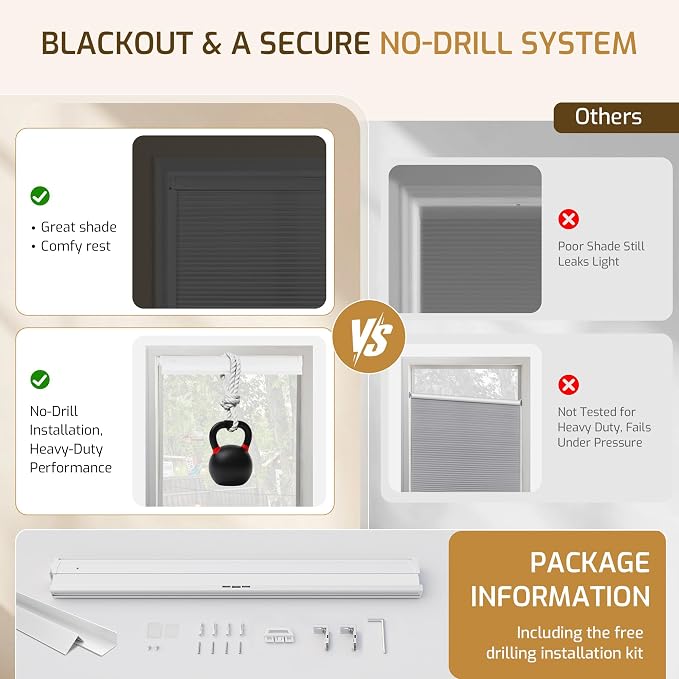 Grandekor No Drill No Tools Cordless Cellular Shades, UV Protection Privacy No - Image 6