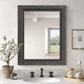 YOSHOOT Rustic Wooden Framed Wall Mirror, 32x24 Inch, Natural Wood and Iron by YOSHOOT
