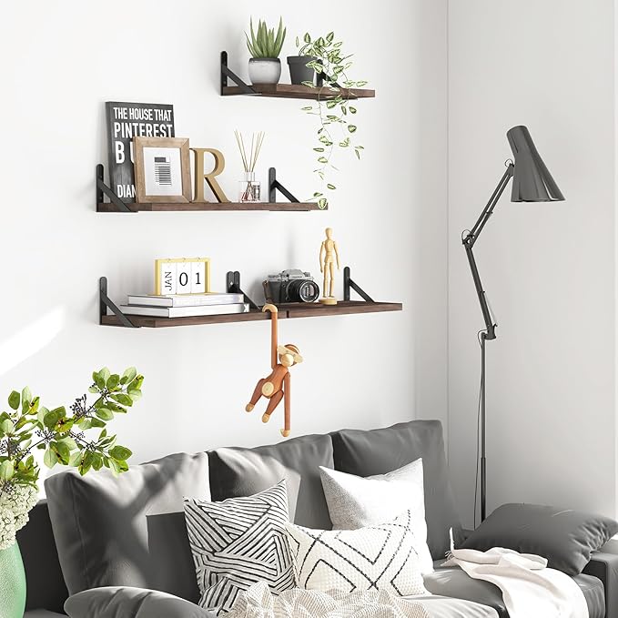 YGEOMER Floating Shelves for Wall, Different Sizes Walnut Wall Shelves for - Image 6