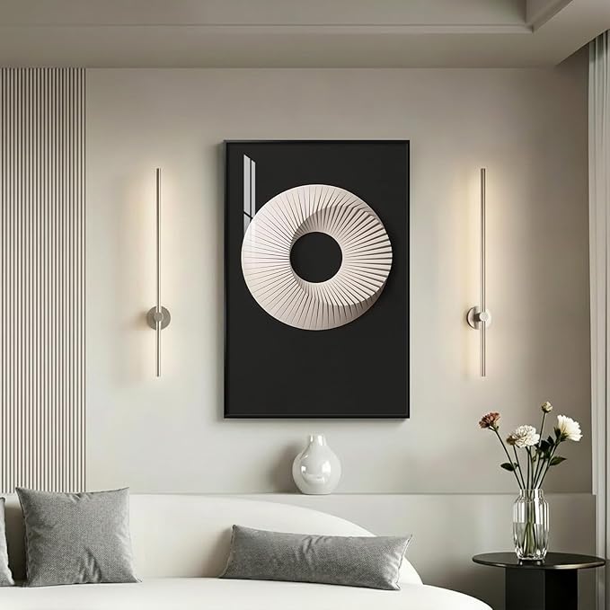 Framed Modern Black and White Abstract Wall Art, Large Contemporary Elegant - Image 3