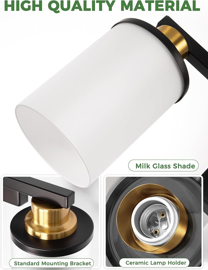 DORESshop Black and Gold Vanity Light, 3-Light Bathroom Light Fixture Over - Image 7