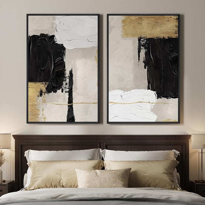 Framed Black White and Gold Abstract Wall Art by MXART