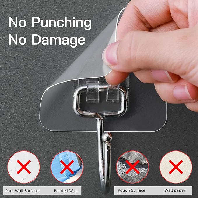 Large Adhesive Hooks for Hanging Heavy-Duty 44Ib 30 Packs, Wall Hangers without - Image 5