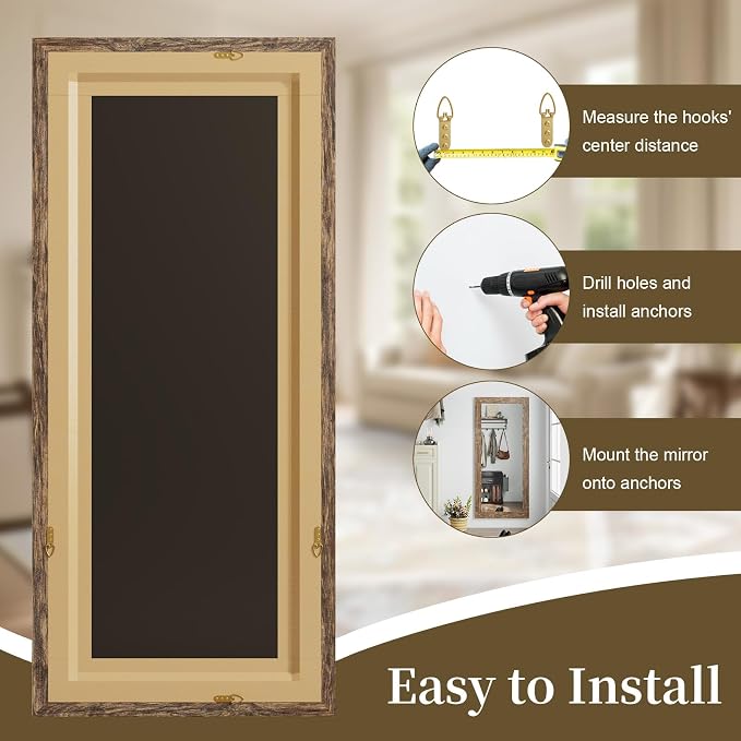 Syndra Modern Full Length Mirror Wood Frame, 65x24'' Large Floor Mirror - Image 9