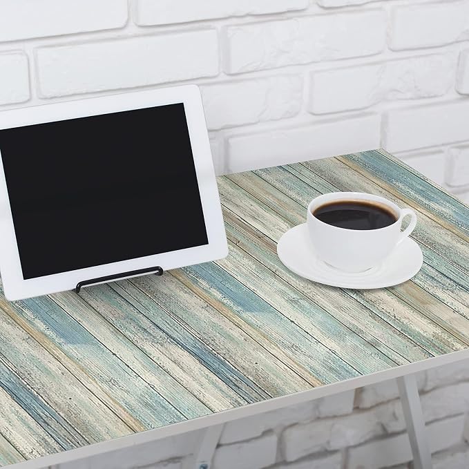 practicalWs 17.71''x 393.7''Blue Distressed Wood Wallpaper Self-Adhesive Peel by practicalWs
