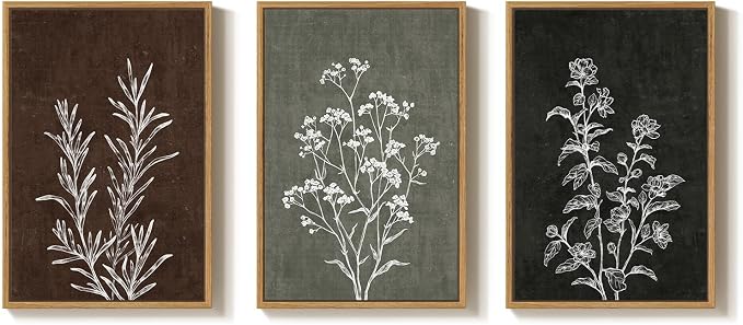 Framed Boho Botanical Wall Art for Living Room, 3 Piece Rustic Floral Canvas - Image 5