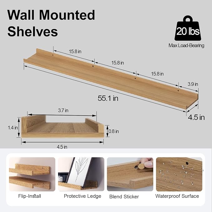 Long Floating Shelves for Wall Decor, Long Wall Mounted Storage Shelf for - Image 3