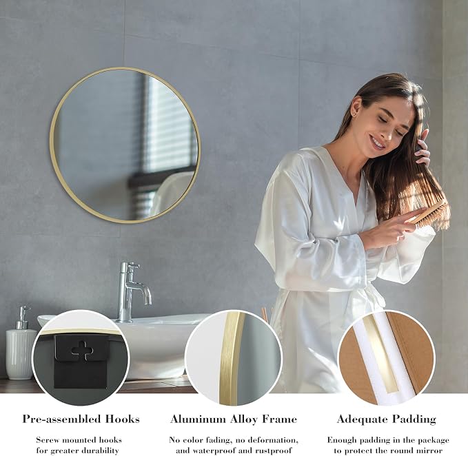 Sweetcrispy 20-inch Gold Round Wall Mirror, Circle Bathroom Mirrors - Image 6