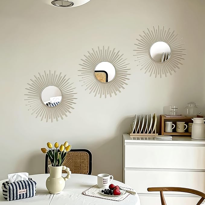 3 Pack Metal Mirrors for Wall Sunburst Wall Mirrors Home Décor Decorative - Image 7