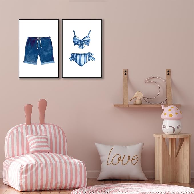 Liyark Set of 2 Retro Navy Blue And White Swimsuit Art Posters Beach Bathing - Image 5