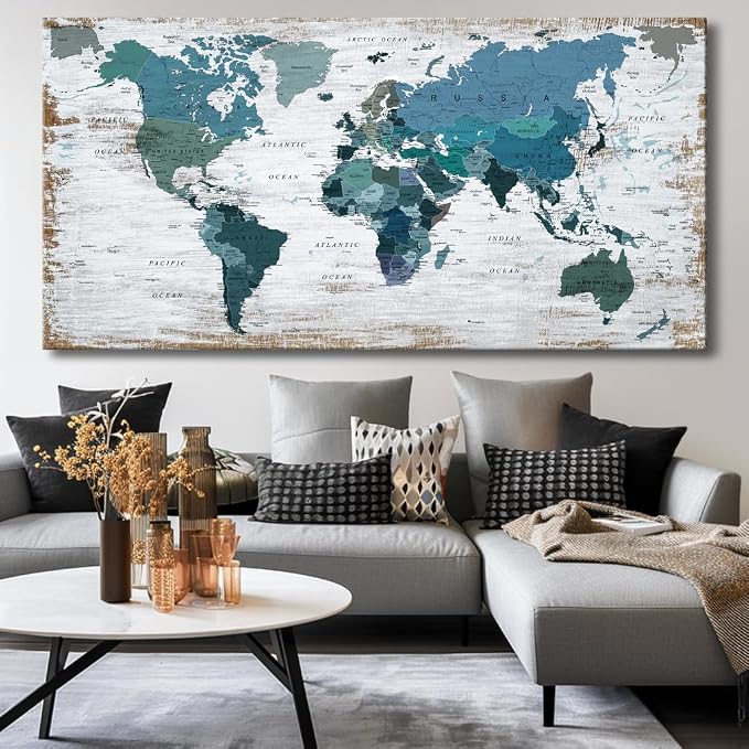 Teal Decor map of the world Canvas Wall Art Pictures - Image 7