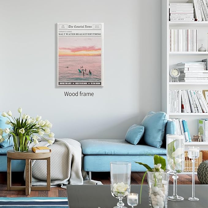Pink Beach Newspaper Posters Vintage Fashion Coastal Girl Surf Wall Art 24X36 - Image 6
