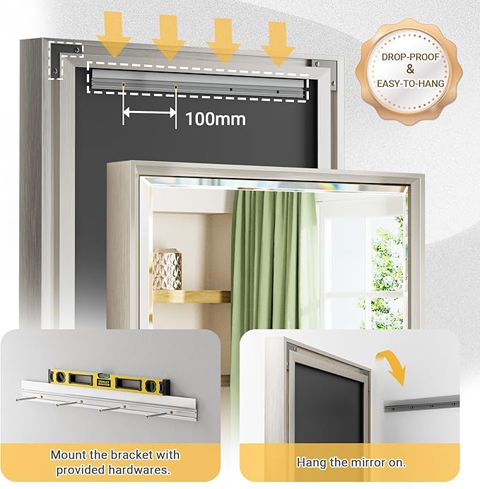 Brushed Nickel Bathroom Mirror, 24x32 Inch Beveled Framed Bathroom Mirror - Image 5