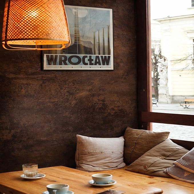Coffee Brown Peel and Stick Wallpaper Concrete 16''x354'' Caramel Limewash - Image 5