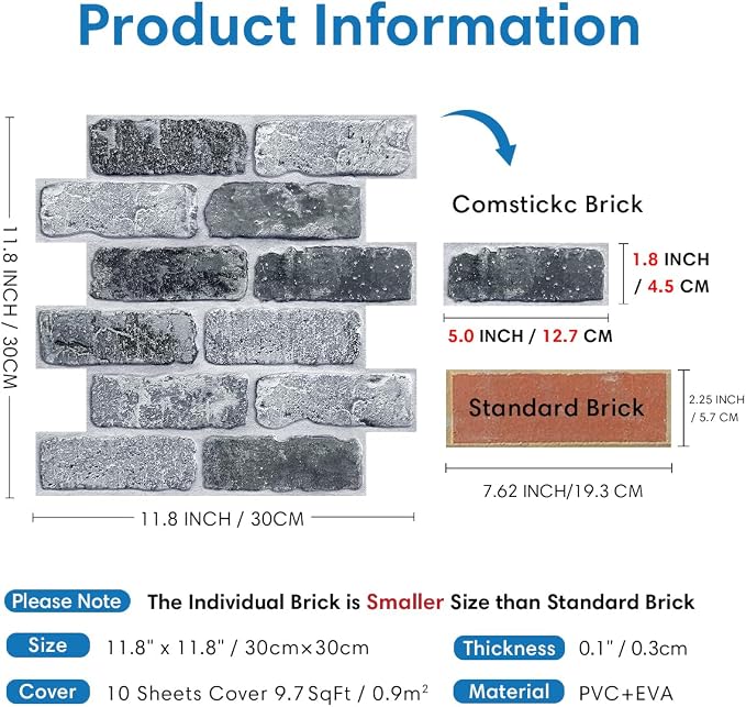 COMSTICKC 3D Faux Brick Wall Panel Peel and Stick, Small Size, Ultra-Light PVC - Image 4
