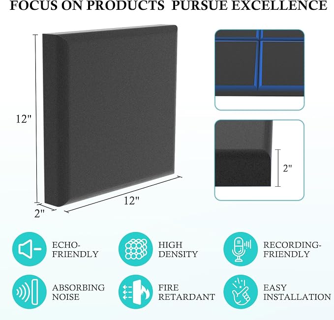 JBER Acoustic Studio Foam, 24 Pack 2" X 12" X 12" Round C-Panel Sound Foam - Image 2