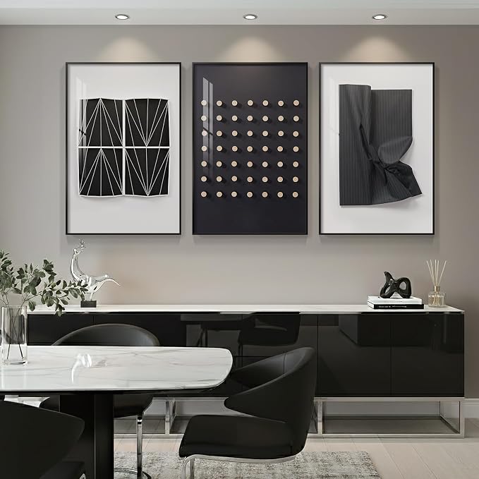 Large Framed Modern Elegant Black and White Abstract Wall Art - Image 3