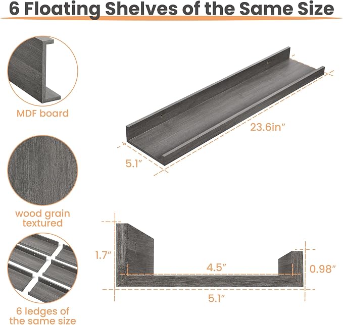 upsimples Floating Shelves for Wall, 23.6 Inch Shelves for Decor Storage Set of - Image 3