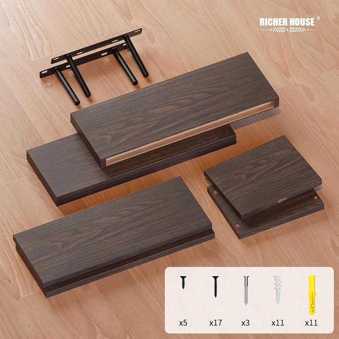 RICHER HOUSE Floating Shelves Set of 3, Modern Bathroom Shelves Wall Mounted - Image 3