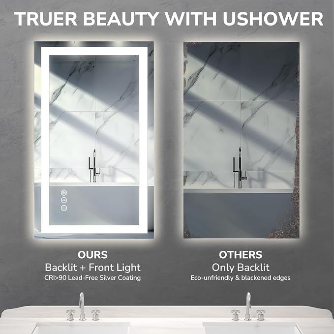 USHOWER LED Bathroom Mirror 72x36 Inch Tempered Glass - Image 4