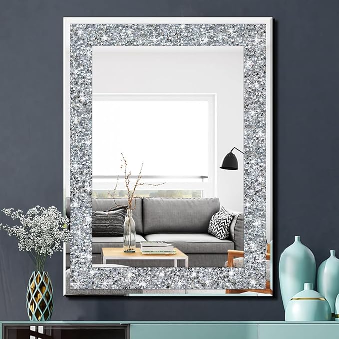 QMDECOR Crystal Crush Diamond Rectangle Silver Mirror by QMDECOR