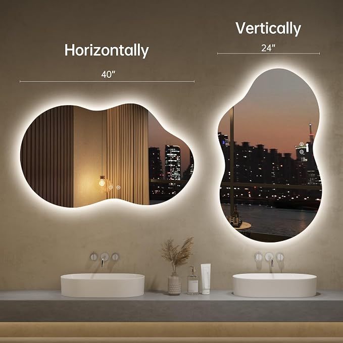 LOVESPEJO Irregular Backlit Mirror Bathroom 40x24 Inch, Asymmetrical Cloud LED - Image 9