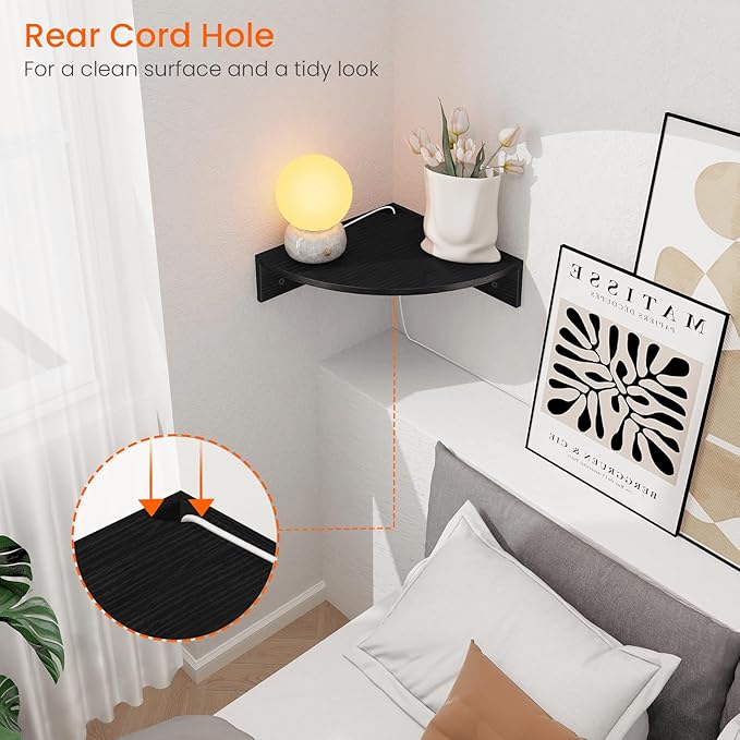 Homode Corner Floating Shelves, 3 Tier Wooden Hanging Corner Storage Shelf - Image 5