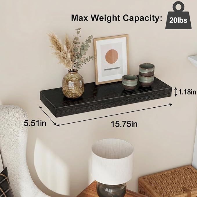 Fixwal Black Floating Shelves for Wall, Rustic Wood Shelves for Bathroom - Image 3