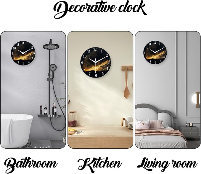 Black and Gold Modern Wall Clocks Battery Operated 12 Inch Silent Wall Clock - Image 5