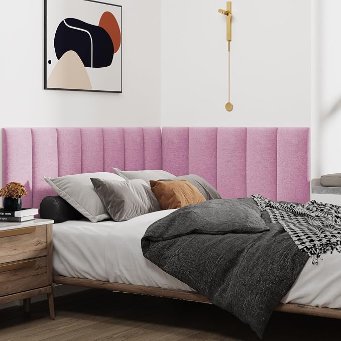 IFNOW Upholstered Wall Mounted Headboard, 3D Soundproof Wall Panels Peel and - Image 3
