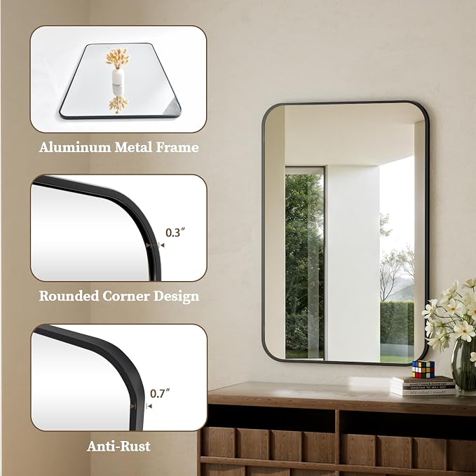 BEAUTYPEAK 20" x 28" Rectangular Aluminum Alloy Frame Wall Mounted Bathroom - Image 3