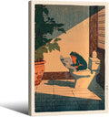 Vintage Japanese Framed Wall Art Funny Frog Bathroom Canvas Print Cute Japanese by Heltrappe