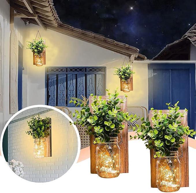 Rustic Wall Sconces, Mason Jar Sconces, Farmhouse Home Decor, LED Fairy Lights - Image 4