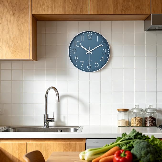 jomparis 10 Inch Cerulean Wall Clock Battery Operated Silent & Non-Ticking Wall - Image 5